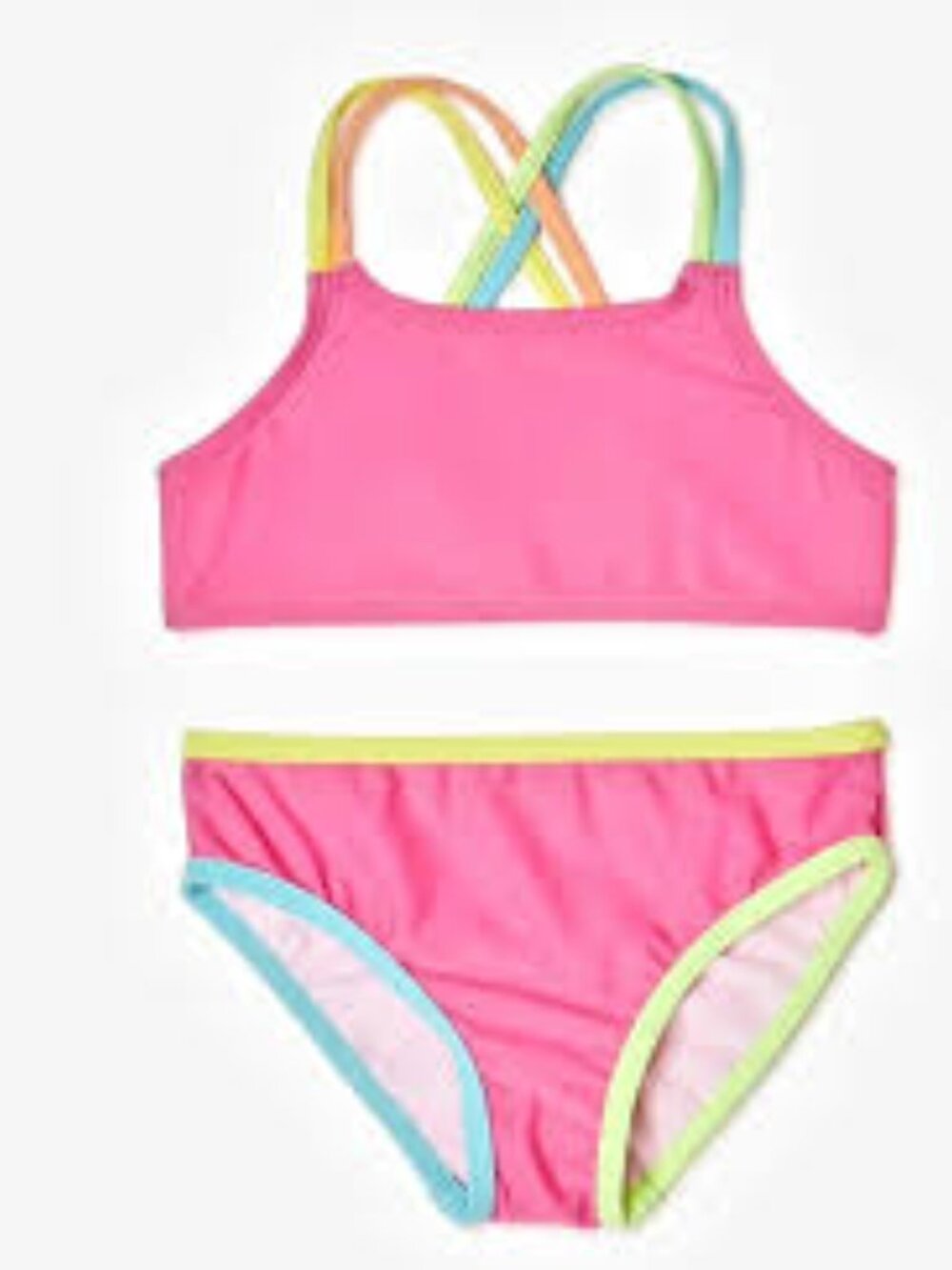 Wonder Nation Girls Vibrant Neon Pink Crisscross Straps 2 Piece Bikini Size 2T